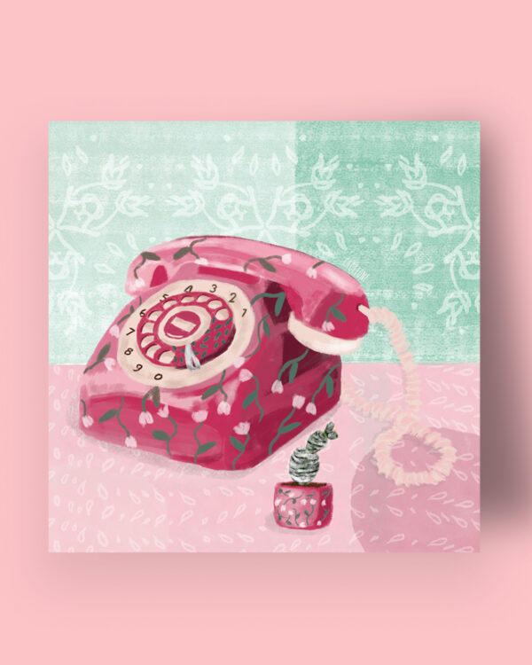 Retro Phone with Flowers Art print