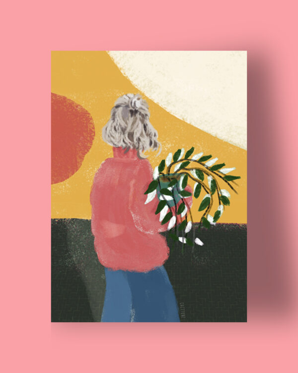 Girl Hugging a Plant Art print