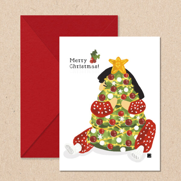 Hugging the Christmas Tree Wish Card